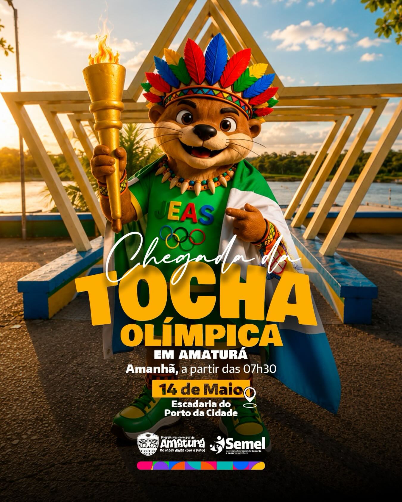 É Amanhã! Amaturá se Prepara para Receber a Tocha Olímpica do 30º JEAS na Escadaria do Porto