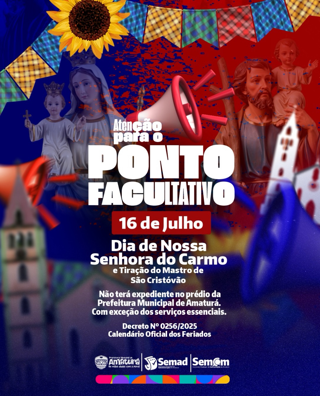 Prefeitura de Amaturá decreta ponto facultativo no dia 16 de julho para festejos religiosos